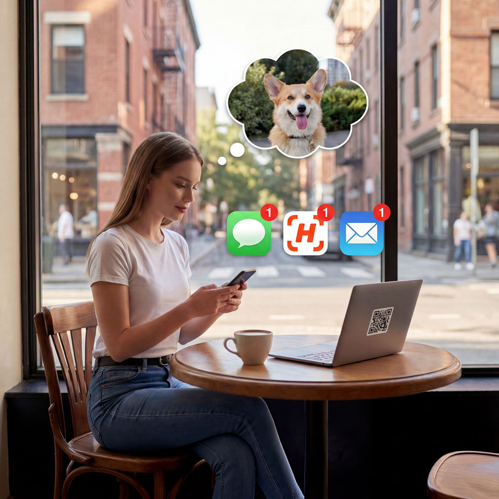 Разместите наклейки или брелки “Найди” на своих вещах или питомцах